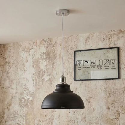 Retro Metal Pendant Light – Curvy, Gloss or Cone Shade, 3 Finishes - Chrome, Curvy 29 cm Black, Without Bulb