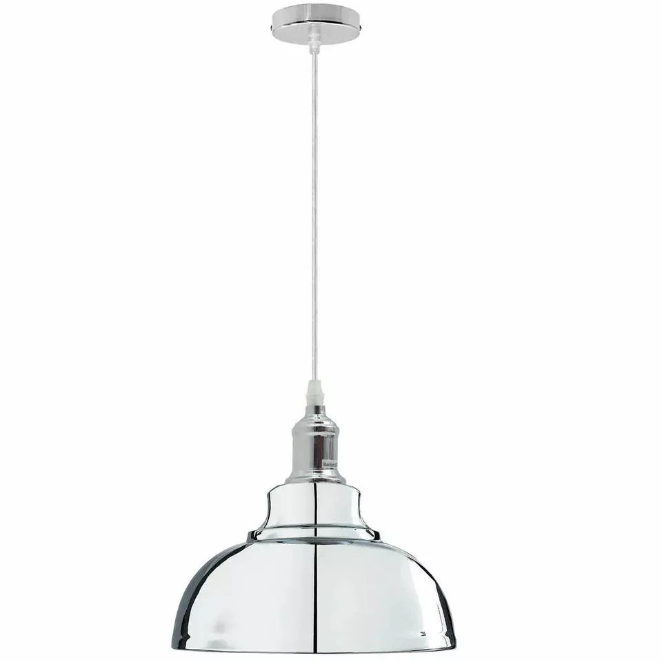 Retro Metal Pendant Light – Curvy, Gloss or Cone Shade, 3 Finishes - Chrome, Curvy 29 cm Chrome, Without Bulb
