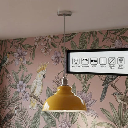 Retro Metal Pendant Light – Curvy, Gloss or Cone Shade, 3 Finishes - Chrome, Curvy 29 cm Yellow, Without Bulb