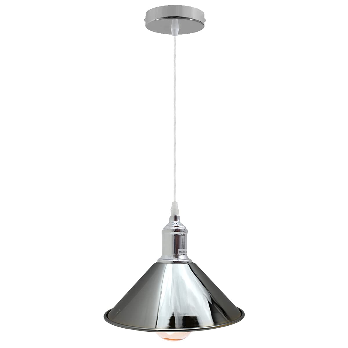 Retro Metal Pendant Light – Curvy, Gloss or Cone Shade, 3 Finishes - Chrome, Flat Cone 22 cm Chrome, Without Bulb