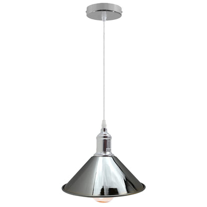 Retro Metal Pendant Light – Curvy, Gloss or Cone Shade, 3 Finishes - Chrome, Flat Cone 22 cm Chrome, Without Bulb