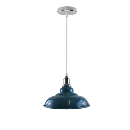 Retro Metal Pendant Light – Curvy, Gloss or Cone Shade, 3 Finishes - Chrome, Gloss Metal 32 cm Cyan Blue, ST64 LED Bulb 4W