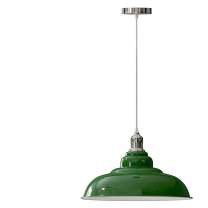 Retro Metal Pendant Light – Curvy, Gloss or Cone Shade, 3 Finishes - Chrome, Gloss Metal 32 cm Green, ST64 LED Bulb 4W