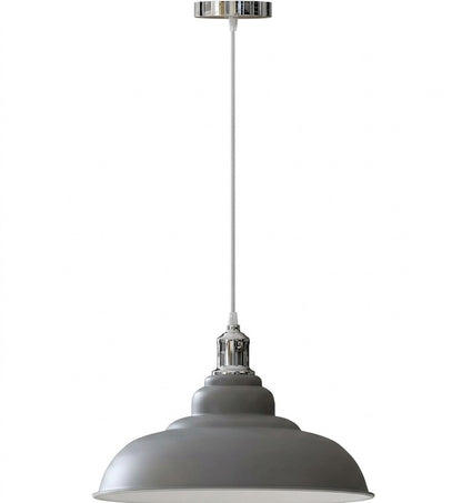 Retro Metal Pendant Light – Curvy, Gloss or Cone Shade, 3 Finishes - Chrome, Gloss Metal 32 cm Grey, ST64 LED Bulb 4W