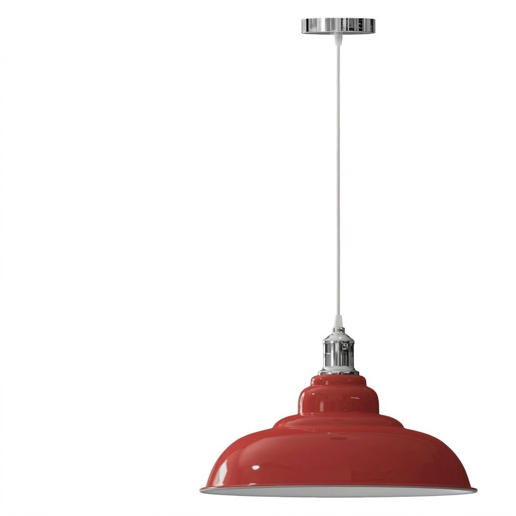 Retro Metal Pendant Light – Curvy, Gloss or Cone Shade, 3 Finishes - Chrome, Gloss Metal 32 cm Red, Without Bulb