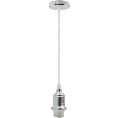 Retro Metal Pendant Light – Curvy, Gloss or Cone Shade, 3 Finishes - Chrome, No Shade, Without Bulb