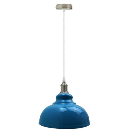 Retro Metal Pendant Light – Curvy, Gloss or Cone Shade, 3 Finishes - Satin Nickel, Curvy 29 cm Cyan Blue, Without Bulb