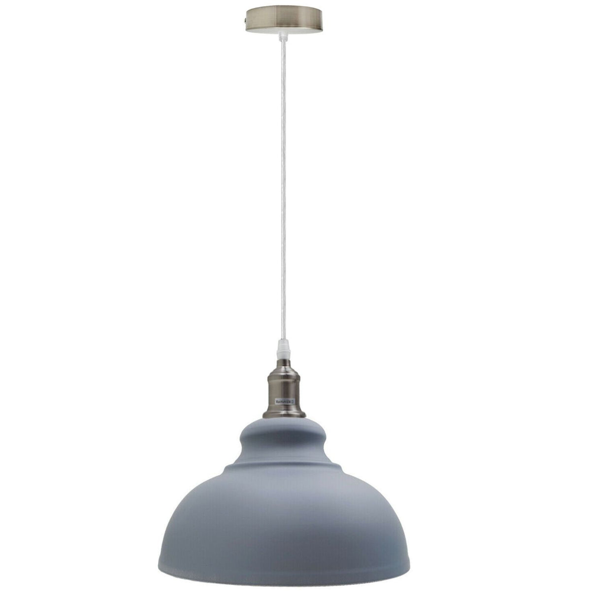 Retro Metal Pendant Light – Curvy, Gloss or Cone Shade, 3 Finishes - Satin Nickel, Curvy 29 cm Grey, Without Bulb