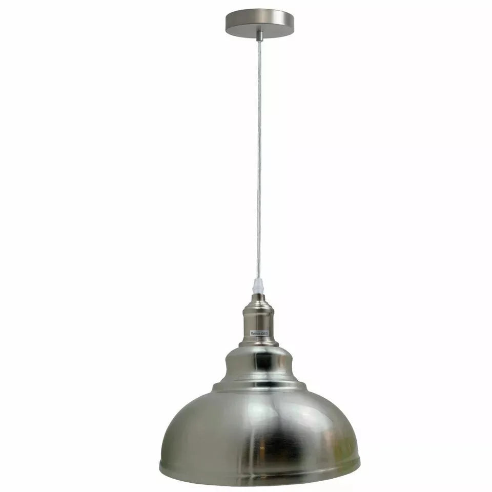 Retro Metal Pendant Light – Curvy, Gloss or Cone Shade, 3 Finishes - Satin Nickel, Curvy 29 cm Satin Nickel, Without Bulb