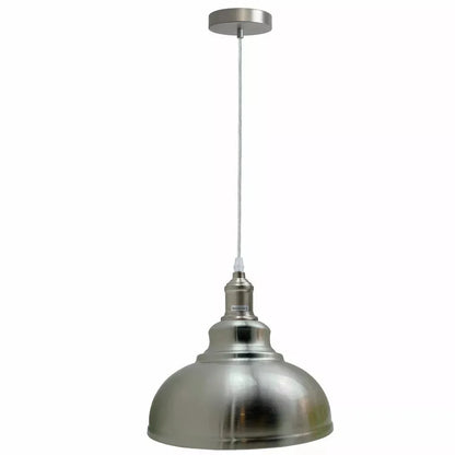 Retro Metal Pendant Light – Curvy, Gloss or Cone Shade, 3 Finishes - Satin Nickel, Curvy 29 cm Satin Nickel, Without Bulb