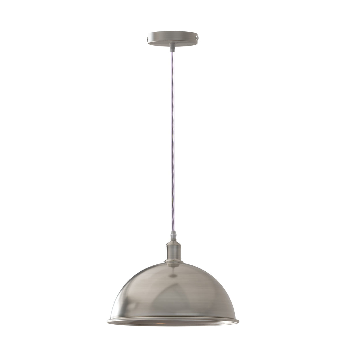 Retro Metal Pendant Light – Curvy, Gloss or Cone Shade, 3 Finishes - Satin Nickel, Dome 30 cm Satin Nickel, Without Bulb