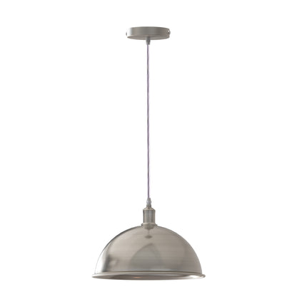 Retro Metal Pendant Light – Curvy, Gloss or Cone Shade, 3 Finishes - Satin Nickel, Dome 30 cm Satin Nickel, Without Bulb