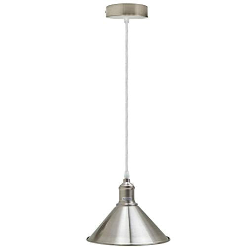 Retro Metal Pendant Light – Curvy, Gloss or Cone Shade, 3 Finishes - Satin Nickel, Flat Cone 22 cm Satin Nickel, Without Bulb