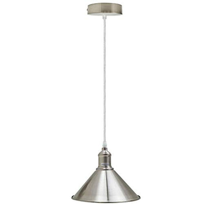 Retro Metal Pendant Light – Curvy, Gloss or Cone Shade, 3 Finishes - Satin Nickel, Flat Cone 22 cm Satin Nickel, Without Bulb