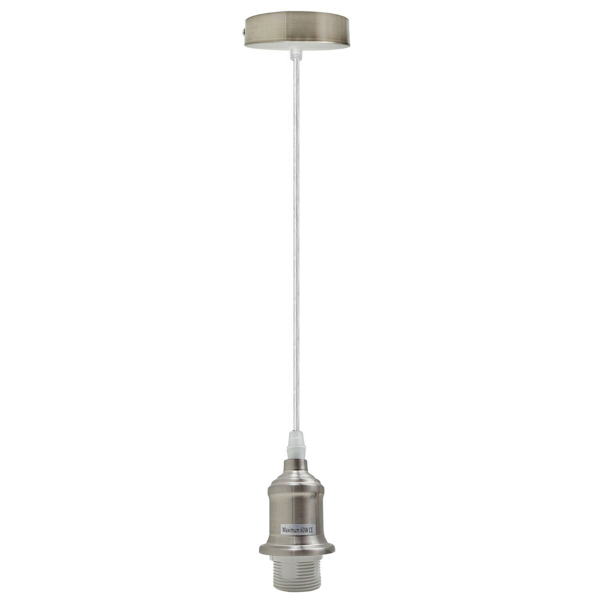 Retro Metal Pendant Light – Curvy, Gloss or Cone Shade, 3 Finishes - Satin Nickel, No Shade, Without Bulb