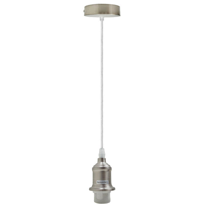 Retro Metal Pendant Light – Curvy, Gloss or Cone Shade, 3 Finishes - Satin Nickel, No Shade, Without Bulb