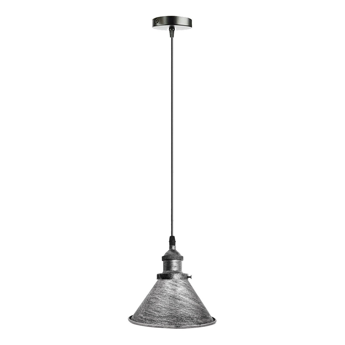 Retro Metal Pendant Light – Curvy, Gloss or Cone Shade, 3 Finishes - Satin Nickel, Small Cone 18 cm Brushed Silver, Without Bulb