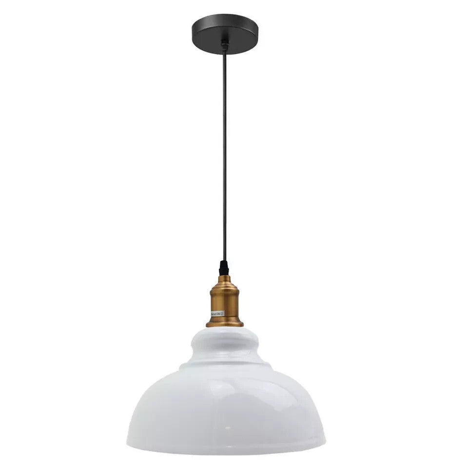 Retro Metal Pendant Light – Curvy, Gloss or Cone Shade, 3 Finishes - Yellow Brass, Curvy 29 cm White, Without Bulb