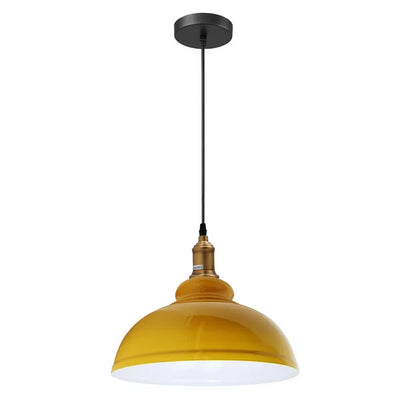 Retro Metal Pendant Light – Curvy, Gloss or Cone Shade, 3 Finishes - Yellow Brass, Curvy 29 cm Yellow, Without Bulb