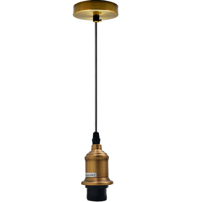 Retro Metal Pendant Light – Curvy, Gloss or Cone Shade, 3 Finishes - Yellow Brass, No Shade, Without Bulb