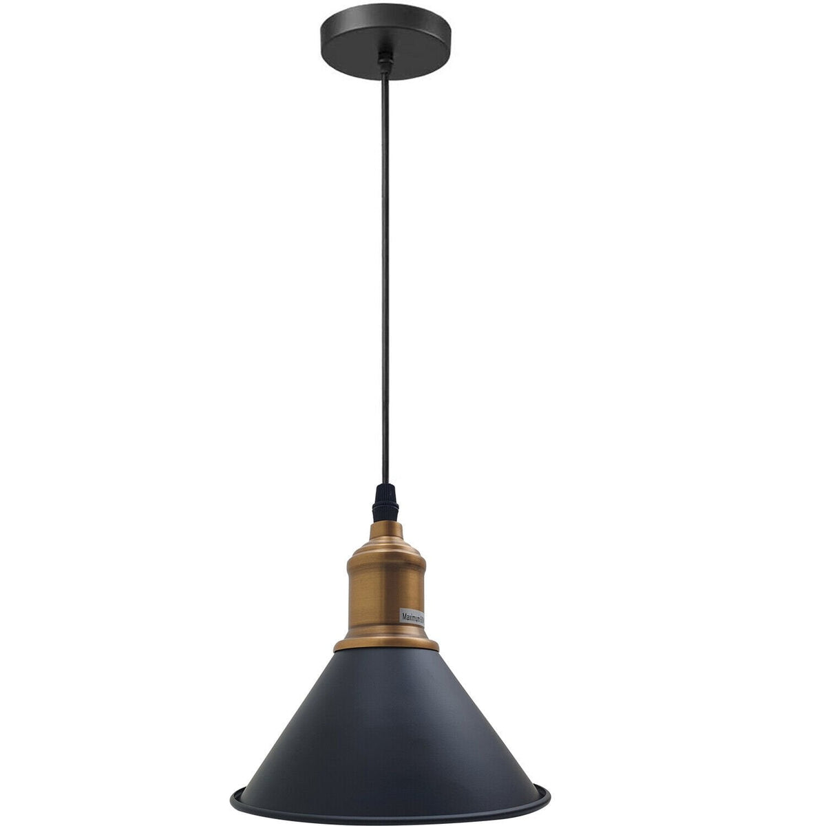 Retro Metal Pendant Light – Curvy, Gloss or Cone Shade, 3 Finishes - Yellow Brass, Small Cone 18 cm Black, Without Bulb