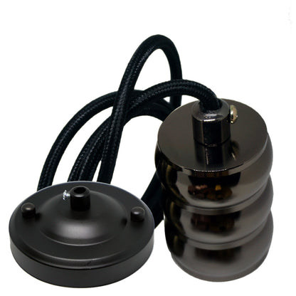 Vintage Pendant Light Fitting – Ribbed Black E27 Holder, 108 mm Rose - photo 3
