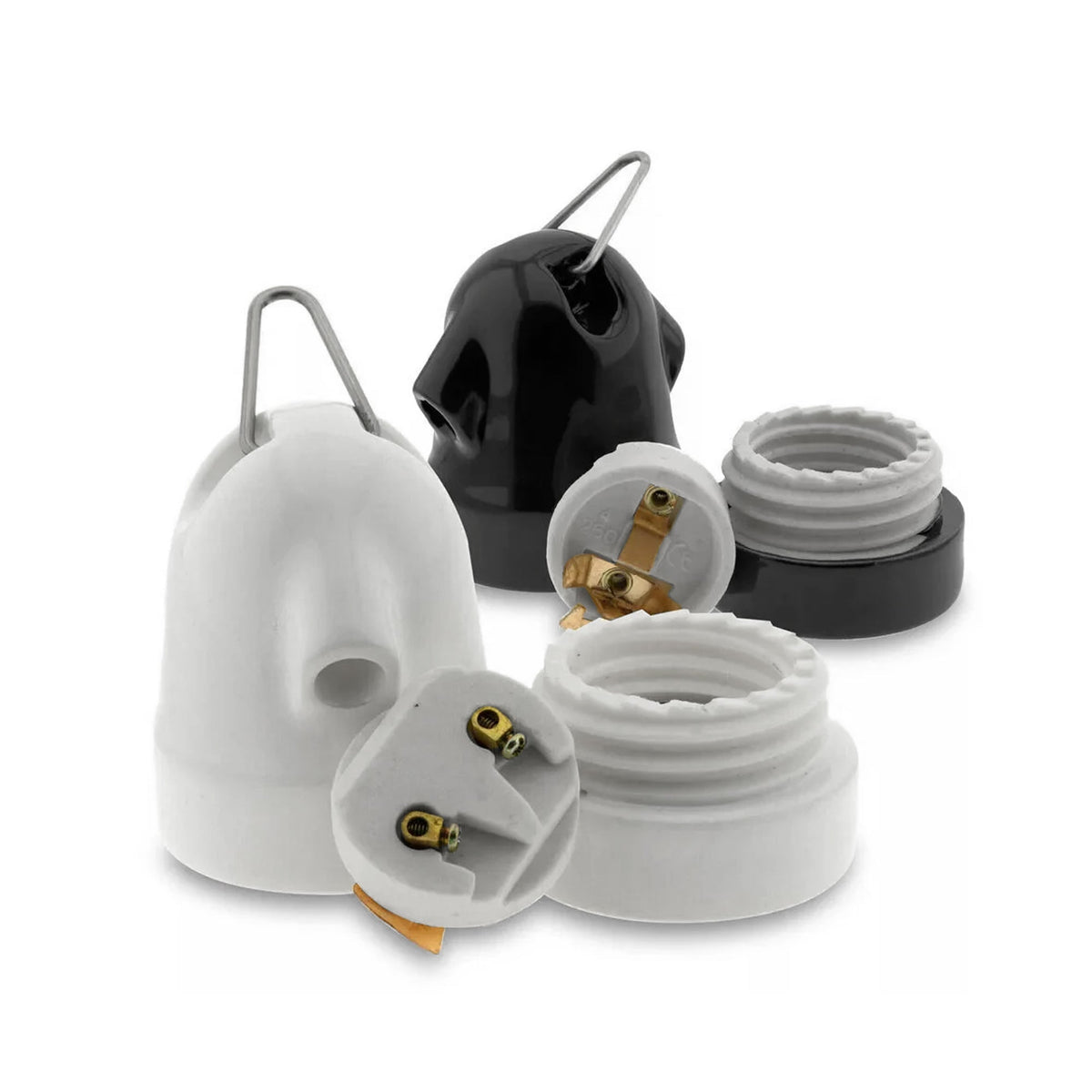 Glazed Ceramic E27 Lamp Holder with Hanging Loop – Black or White - photo 4