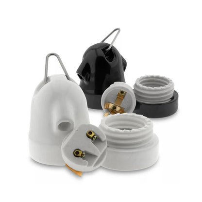 Glazed Ceramic E27 Lamp Holder with Hanging Loop – Black or White - photo 4