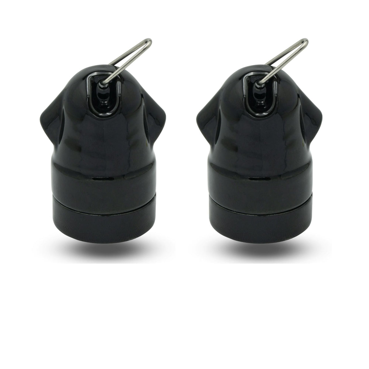 Glazed Ceramic E27 Lamp Holder with Hanging Loop – Black or White - Black, Pack of 2, Standard