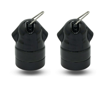 Glazed Ceramic E27 Lamp Holder with Hanging Loop – Black or White - Black, Pack of 2, Standard