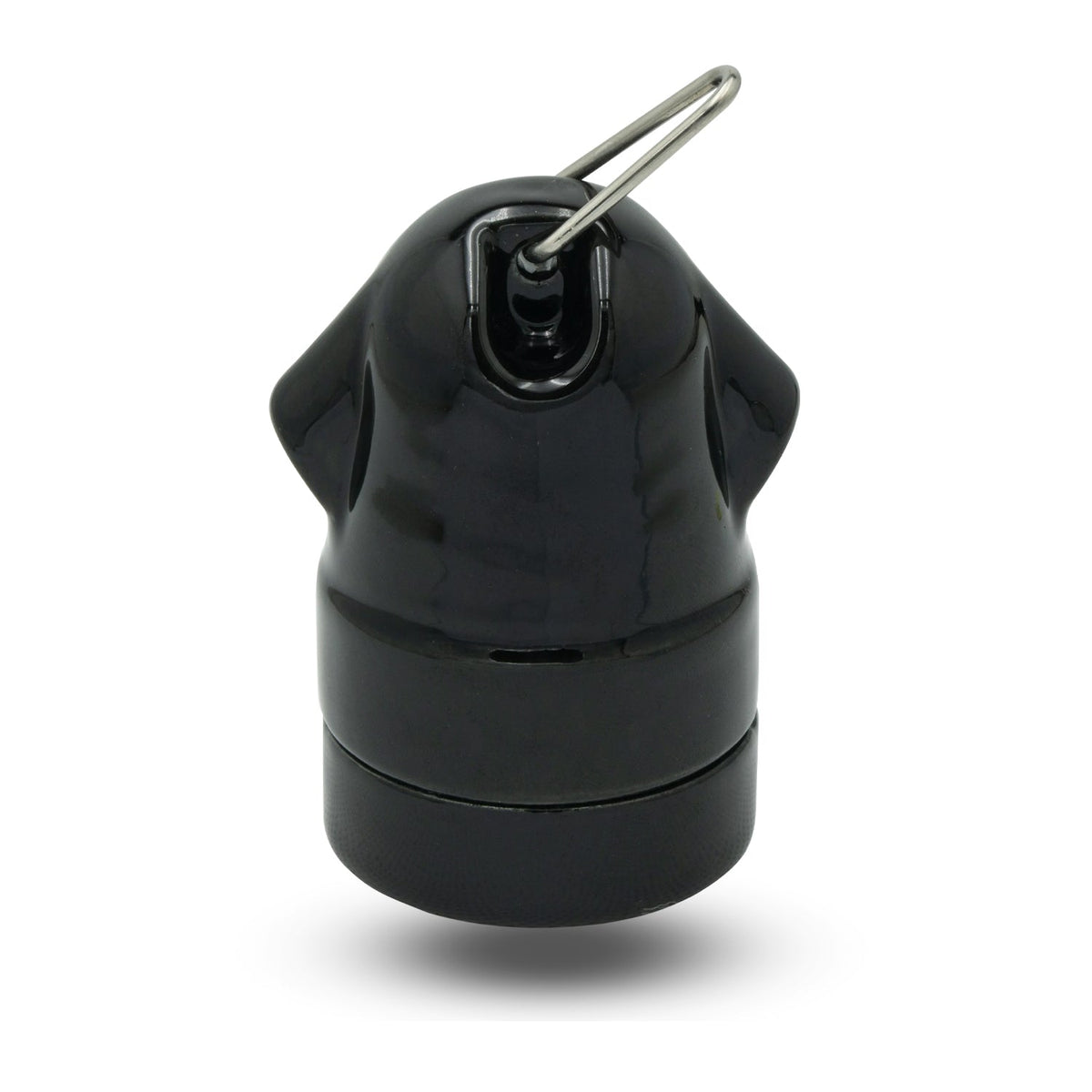 Glazed Ceramic E27 Lamp Holder with Hanging Loop – Black or White - Black, Single, Standard