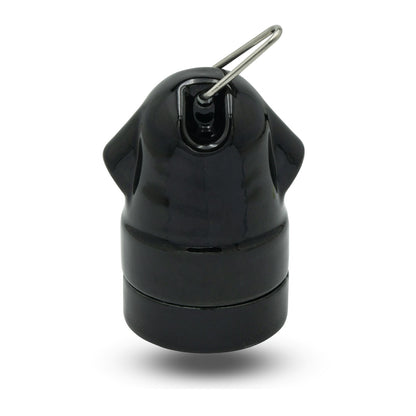 Glazed Ceramic E27 Lamp Holder with Hanging Loop – Black or White - Black, Single, Standard