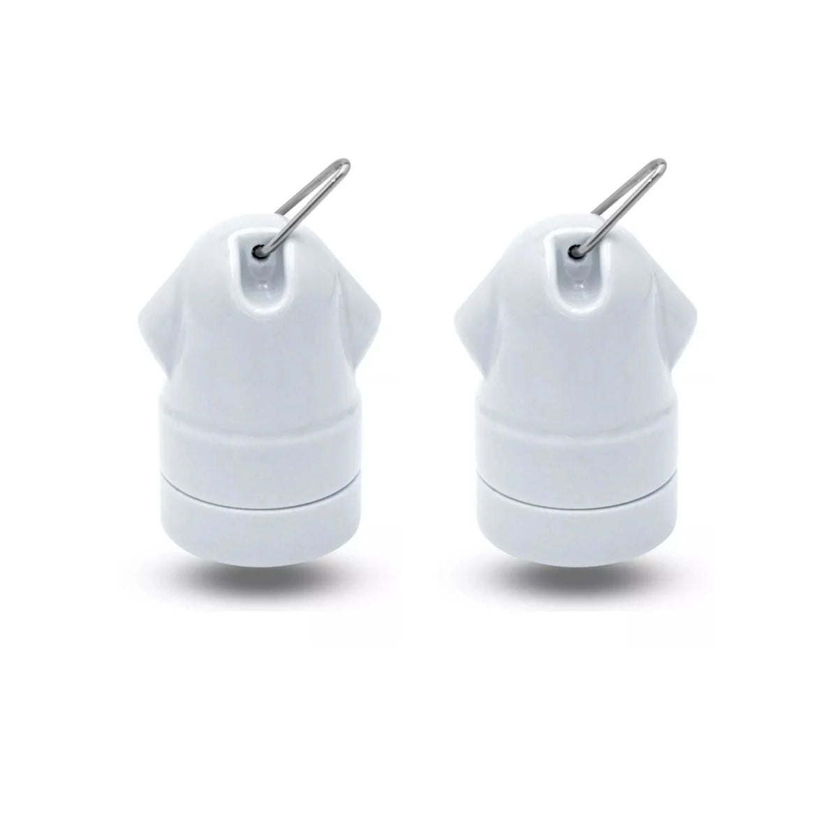 Glazed Ceramic E27 Lamp Holder with Hanging Loop – Black or White - White, Pack of 2, Standard
