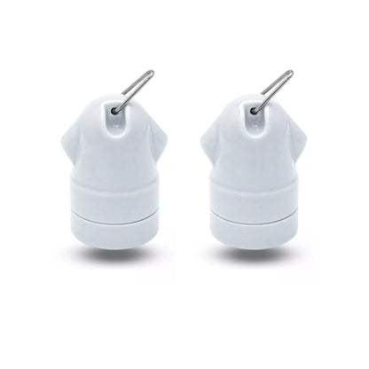 Glazed Ceramic E27 Lamp Holder with Hanging Loop – Black or White - White, Pack of 2, Standard