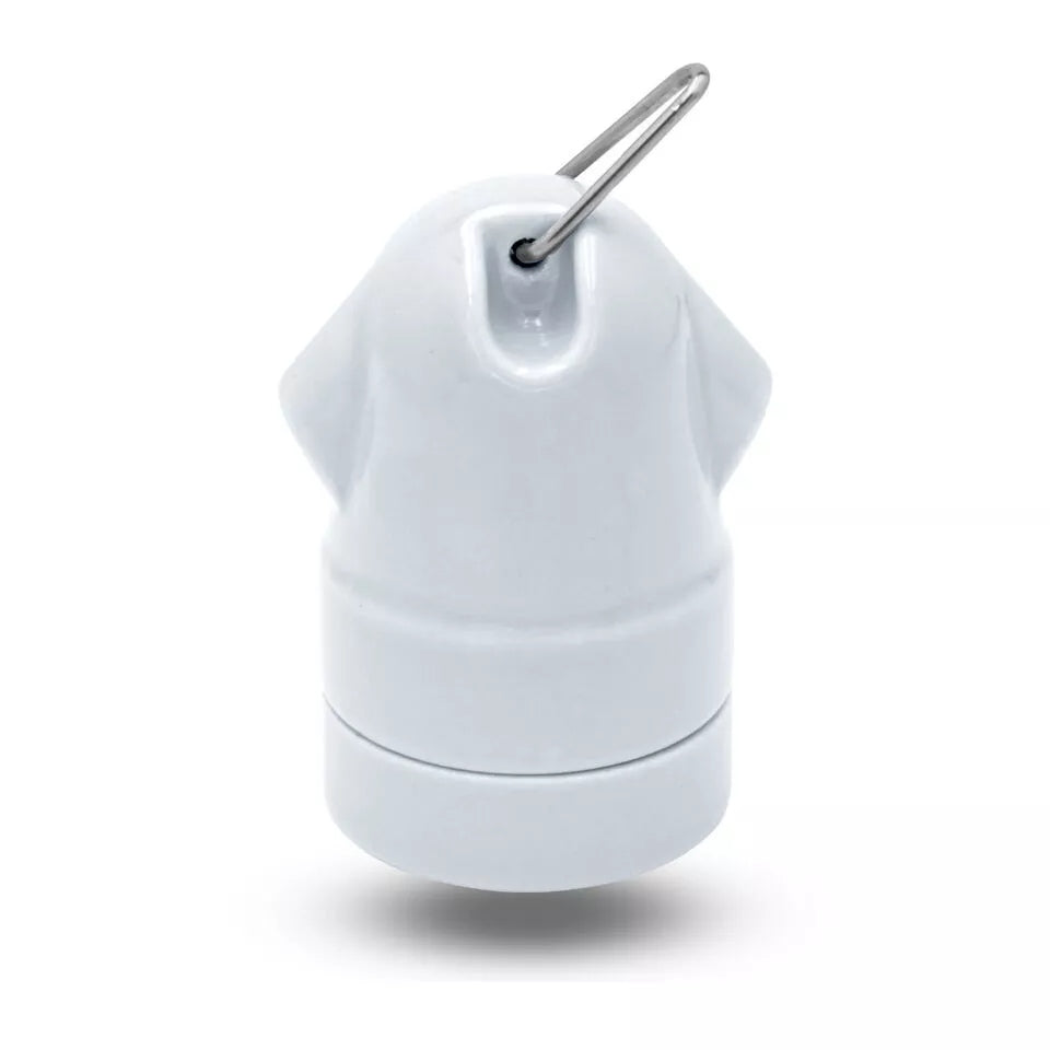 Glazed Ceramic E27 Lamp Holder with Hanging Loop – Black or White - White, Single, Standard