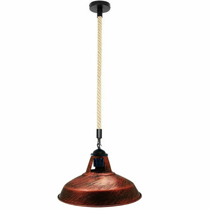 1 m Hemp Rope Pendant Light – Metal, Glass or Hemp Shades, E27 - Black, Barn Slotted 30 cm Rustic Red, Without Bulb
