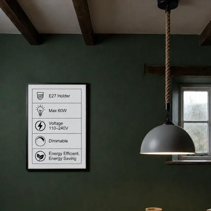 1 m Hemp Rope Pendant Light – Metal, Glass or Hemp Shades, E27 - Black, Dome 40 cm Grey, Without Bulb