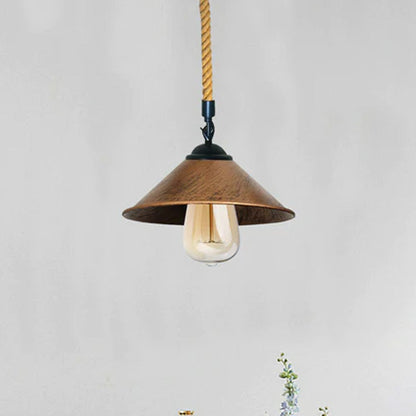 1 m Hemp Rope Pendant Light – Metal, Glass or Hemp Shades, E27 - Black, Flat Cone 22 cm Brushed Copper, Holder Only, Without Bulb
