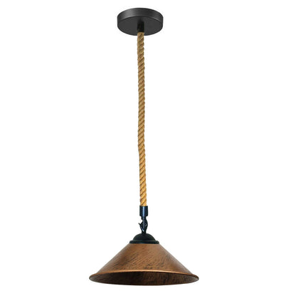 1 m Hemp Rope Pendant Light – Metal, Glass or Hemp Shades, E27 - Black, Flat Cone 22 cm Brushed Copper, Without Bulb