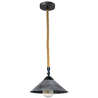1 m Hemp Rope Pendant Light – Metal, Glass or Hemp Shades, E27 - Black, Flat Cone 22 cm Brushed Silver, Without Bulb