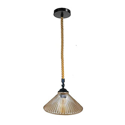 1 m Hemp Rope Pendant Light – Metal, Glass or Hemp Shades, E27 - Black, Glass 25 cm Amber, Without Bulb