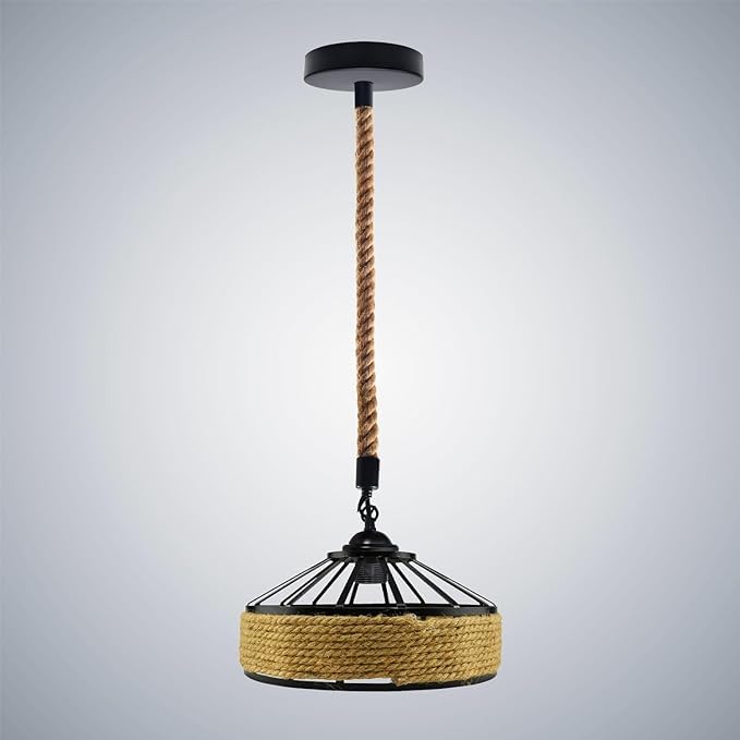 1 m Hemp Rope Pendant Light – Metal, Glass or Hemp Shades, E27 - Black, Hemp 40 cm Hemp, Without Bulb