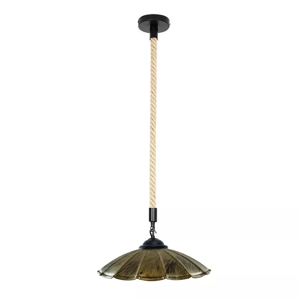 1 m Hemp Rope Pendant Light – Metal, Glass or Hemp Shades, E27 - Black, Lounge 22 cm Brushed Brass, G95 LED Bulb 4W