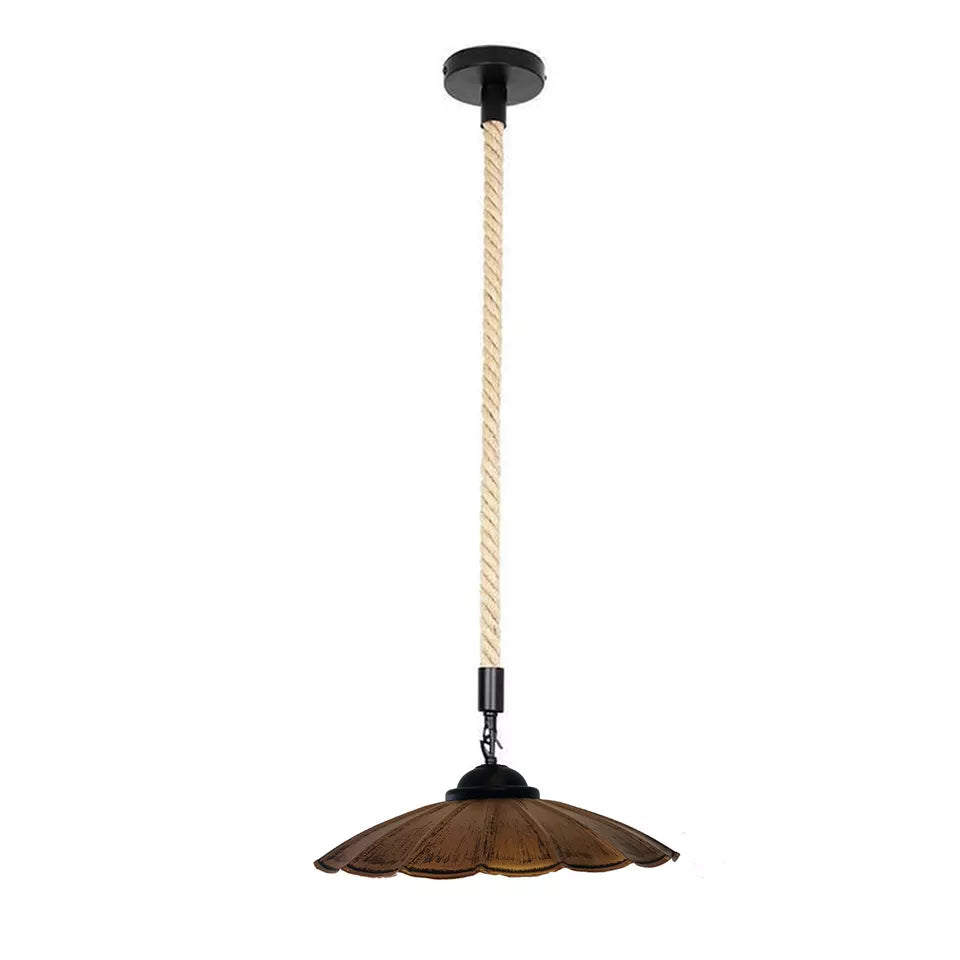 1 m Hemp Rope Pendant Light – Metal, Glass or Hemp Shades, E27 - Black, Lounge 22 cm Brushed Copper, G95 LED Bulb 4W