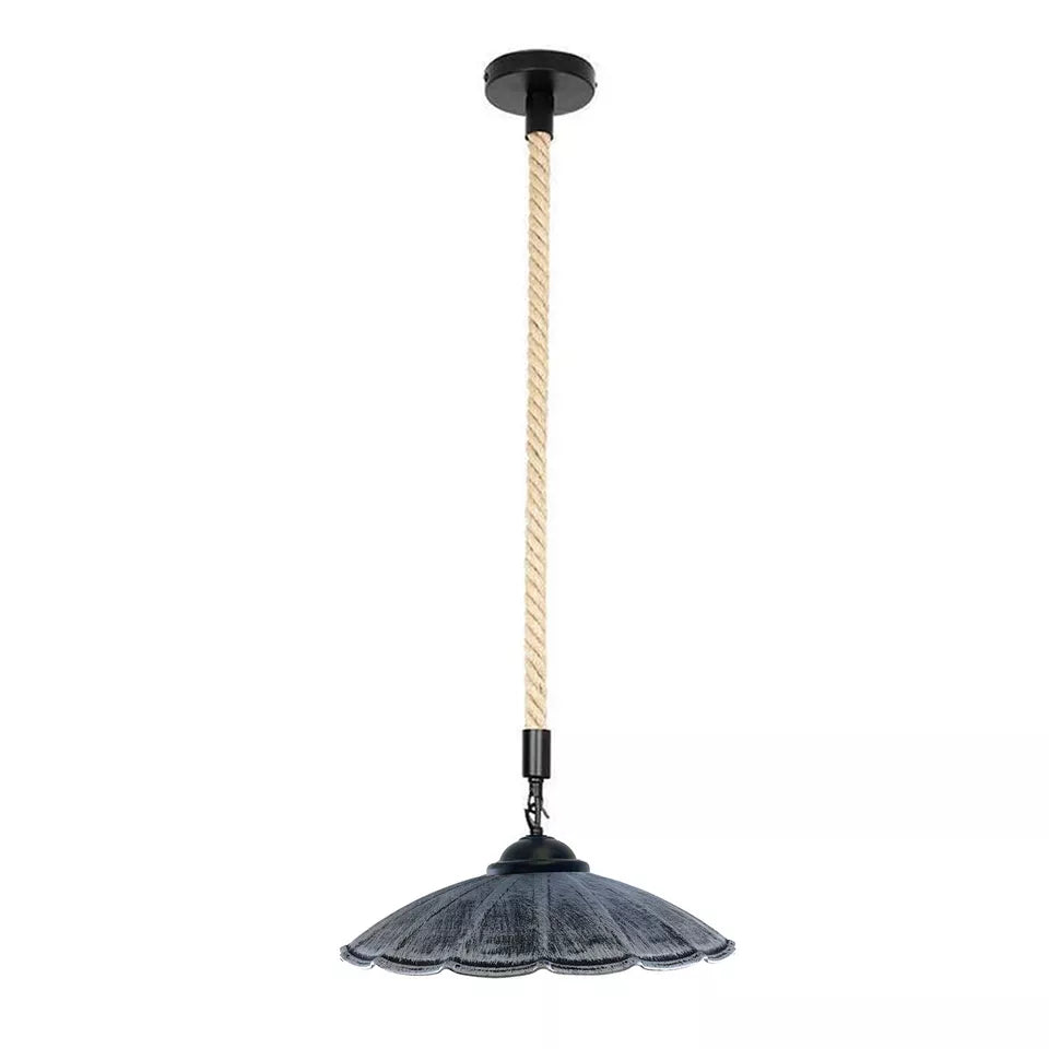 1 m Hemp Rope Pendant Light – Metal, Glass or Hemp Shades, E27 - Black, Lounge 22 cm Brushed Silver, G95 LED Bulb 4W