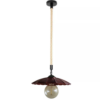 1 m Hemp Rope Pendant Light – Metal, Glass or Hemp Shades, E27 - Black, Lounge 22 cm Rustic Red, G95 LED Bulb 4W