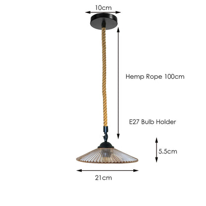 1 m Hemp Rope Pendant Light – Metal, Glass or Hemp Shades, E27 - Black, LSFG 21 cm Amber, Without Bulb