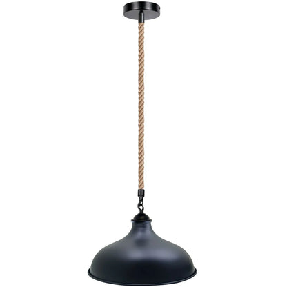 1 m Hemp Rope Pendant Light – Metal, Glass or Hemp Shades, E27 - Black, Wide Round 36 cm Black, Holder Only, Without Bulb