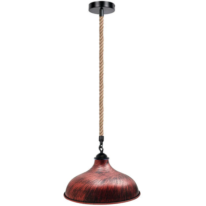 1 m Hemp Rope Pendant Light – Metal, Glass or Hemp Shades, E27 - Black, Wide Round 36 cm Rustic Red, Holder Only, Without Bulb