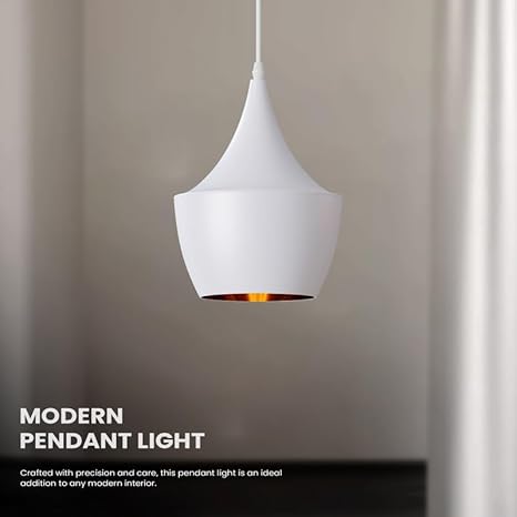 White Pendant Light with Gold Inner Shade – E27 - photo 3
